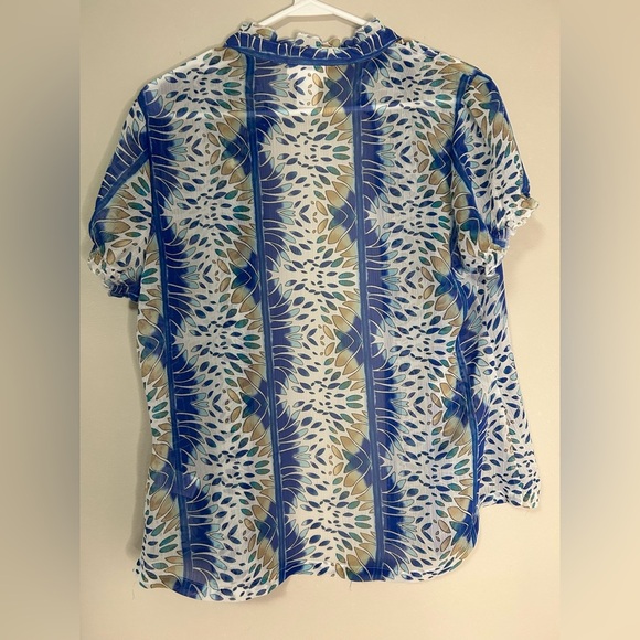 Blue Patterned Women's Sheer Top, Size 12 - Picture 4 of 4